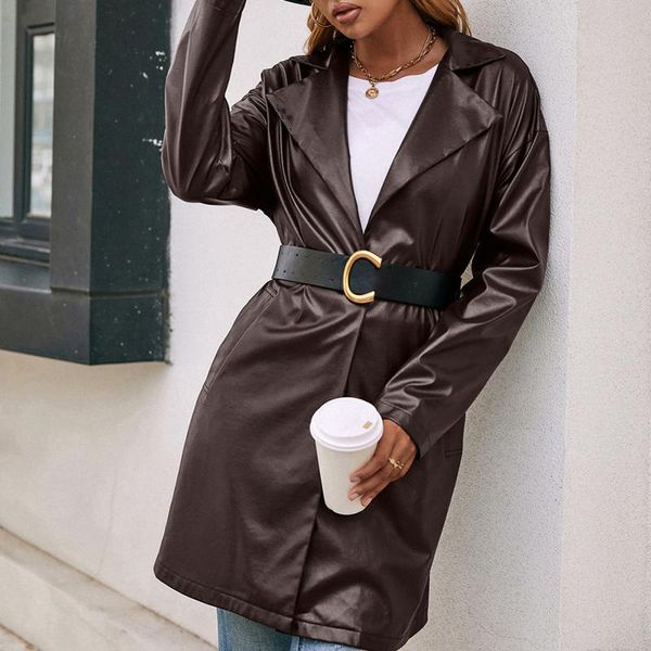 women's jackets women 's long leather trench coat autumn and winter long-sleeved lapel solid color temperament windbreaker outwear, Black;brown
women's jackets women 's long leather trench coat autumn and winter long-sleeved lapel solid color temperament windbreaker outwear, Black;brown