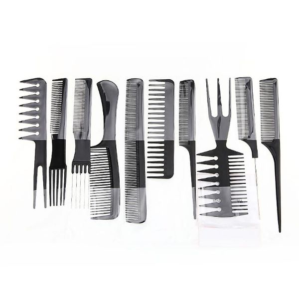 hair brushes 10 piece styling comb set professional black brush barbers, Silver
