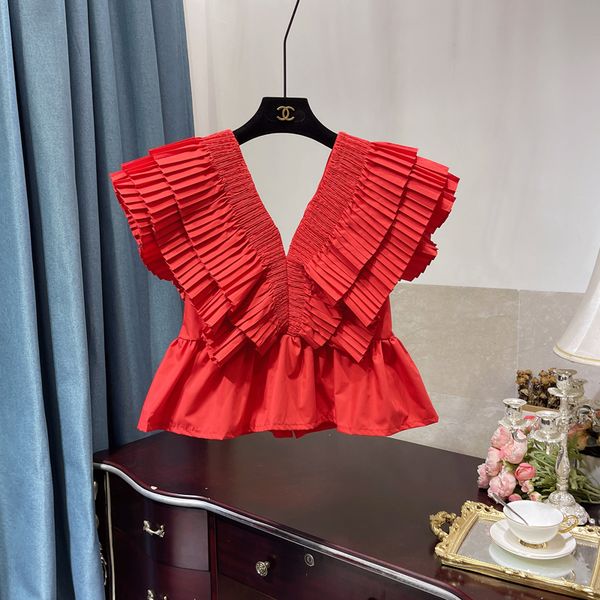 2021 summer korean style fashion blouse pleated ruffled folds flying sleeves v-neck elegant blouse waist-tight hem shirt, White
2021 summer korean style fashion blouse pleated ruffled folds flying sleeves v-neck elegant blouse waist-tight hem shirt, White