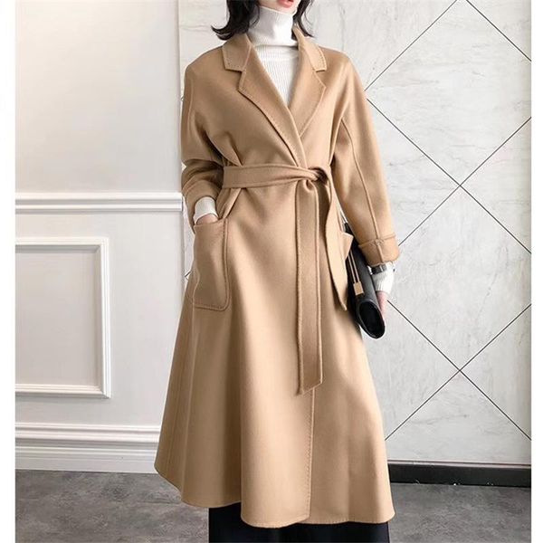 women's wool & blends autumn winter real 2021 european woolen coat adjustable waist x-long coats vestidod06, Black
women's wool & blends autumn winter real 2021 european woolen coat adjustable waist x-long coats vestidod06, Black