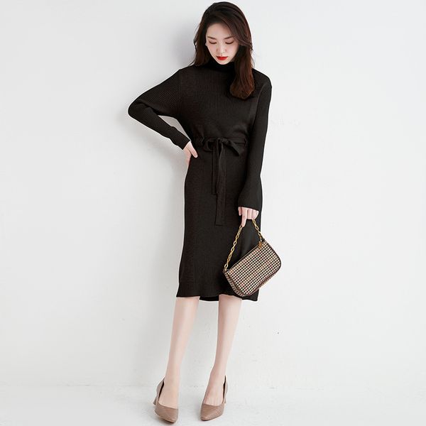 ladies long winter clothes fine fit ladies'fashionable dress strapped waist tightly knitted gown women's autumn streetwear, Black;gray
ladies long winter clothes fine fit ladies'fashionable dress strapped waist tightly knitted gown women's autumn streetwear, Black;gray