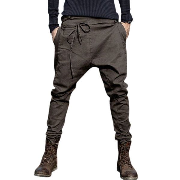 men's pants lace up, Black