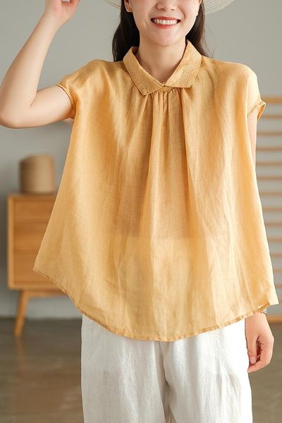women's blouses & shirts women summer loose sweet style solid color turn-down collar back single-breasted female fashion ramie, White
women's blouses & shirts women summer loose sweet style solid color turn-down collar back single-breasted female fashion ramie, White