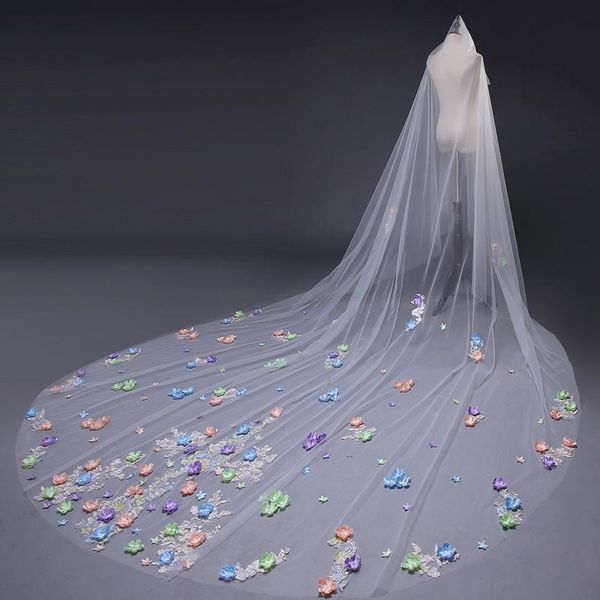 bridal veils mingli tengda multicolor flowers bride long 3 m lace veil cathedral wedding accessories veu voile women headwear, Black
bridal veils mingli tengda multicolor flowers bride long 3 m lace veil cathedral wedding accessories veu voile women headwear, Black