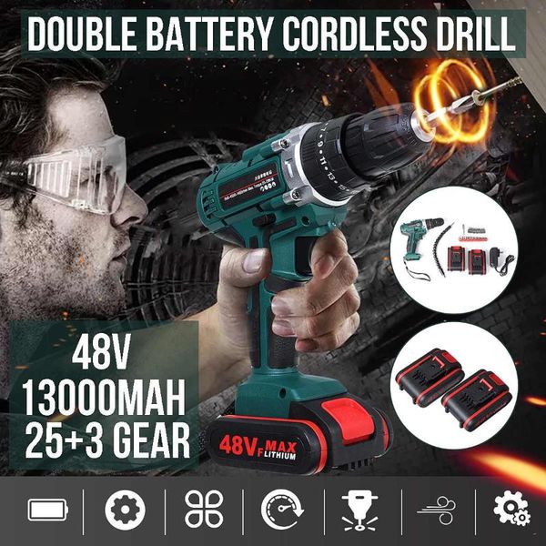 professiona electric drills 48v cordless drill screwdriver 2 speed wireless power chuck tools with x lithium battery/storage box
professiona electric drills 48v cordless drill screwdriver 2 speed wireless power chuck tools with x lithium battery/storage box