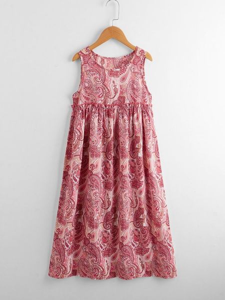 girls paisley print smock dress she, Red;yellow