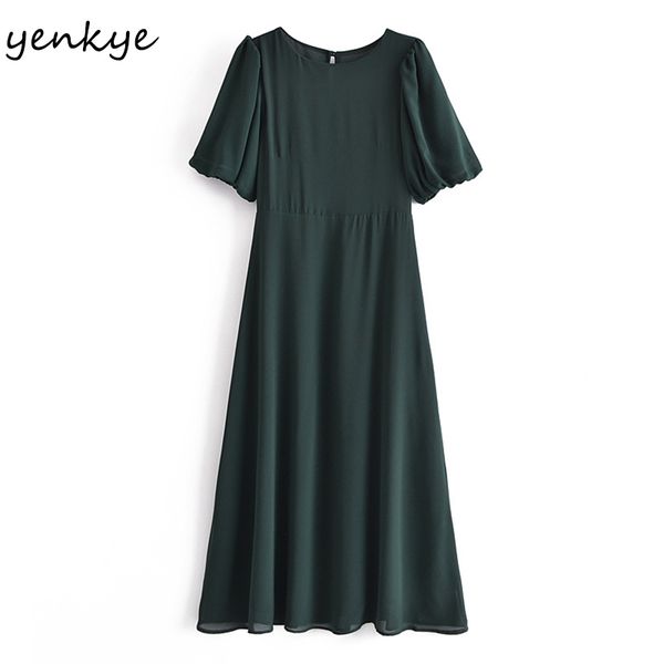 vintage dark green chiffon dress women puff sleeve o neck casual a-line long female summer robe longue 210430, Black;gray
vintage dark green chiffon dress women puff sleeve o neck casual a-line long female summer robe longue 210430, Black;gray