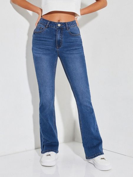 petite high waisted bootcut jeans g1vq#, Blue