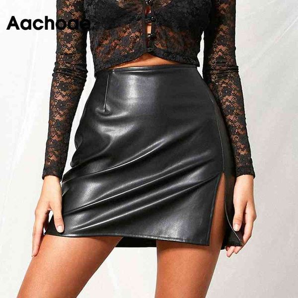 aachaoe fashion black pu faux leather mini women streetwear split skirt ladies high wasit skirts jupe femme 210413
aachaoe fashion black pu faux leather mini women streetwear split skirt ladies high wasit skirts jupe femme 210413