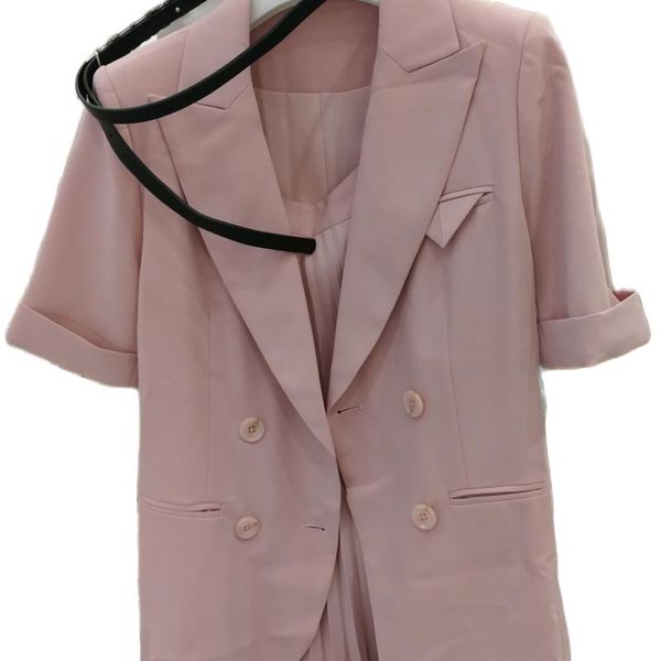 two piece dress pink suite with pleated skirt and belt clearance sale business wear for ladies superior women career apparel, White
two piece dress pink suite with pleated skirt and belt clearance sale business wear for ladies superior women career apparel, White