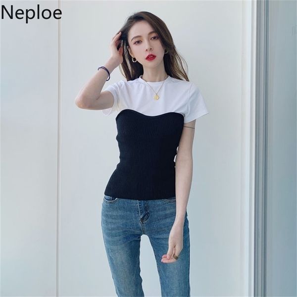 neploe slim waist patchwork t shirt contrast color black white solid short sleeve tee summer women korean fashion 210330
neploe slim waist patchwork t shirt contrast color black white solid short sleeve tee summer women korean fashion 210330