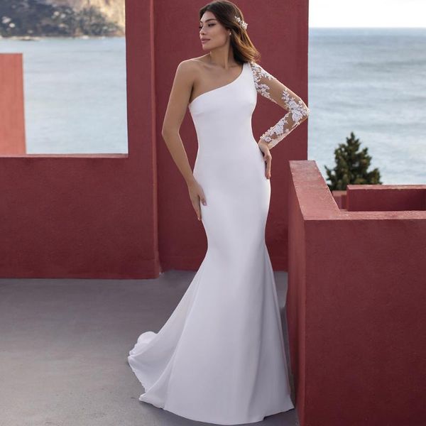 other wedding dresses white 2021 lace appliques one shoulder boat neck jersey full sleeve court train illusion back bridal gowns
other wedding dresses white 2021 lace appliques one shoulder boat neck jersey full sleeve court train illusion back bridal gowns
