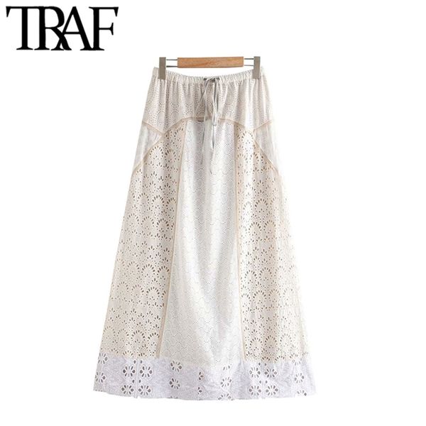 women chic fashion cutwork embroidery midi skirt vintage high elastic waist with lining female skirts mujer 210507, Black
women chic fashion cutwork embroidery midi skirt vintage high elastic waist with lining female skirts mujer 210507, Black