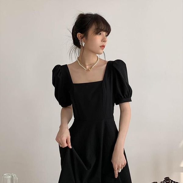 black summer retro womens dresses square collar puff sleeve long vestido de mujer femme robe, Black;gray
black summer retro womens dresses square collar puff sleeve long vestido de mujer femme robe, Black;gray