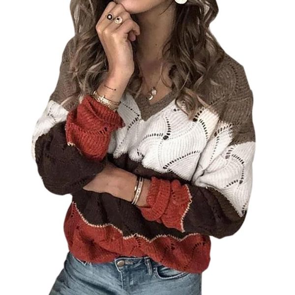 women's sweaters 2021 autumn winter hollow out sweater women v-neck long sleeve loose female fashion patchwork pullover, White;black
women's sweaters 2021 autumn winter hollow out sweater women v-neck long sleeve loose female fashion patchwork pullover, White;black