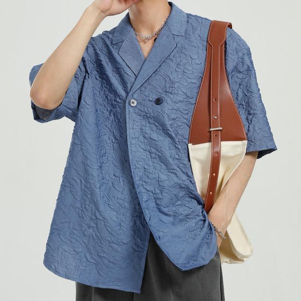 high street short sleeve pleated blazer men lightweight two button korean fashion summer jacket man designer loose blue white men's sui, White;black
high street short sleeve pleated blazer men lightweight two button korean fashion summer jacket man designer loose blue white men's sui, White;black