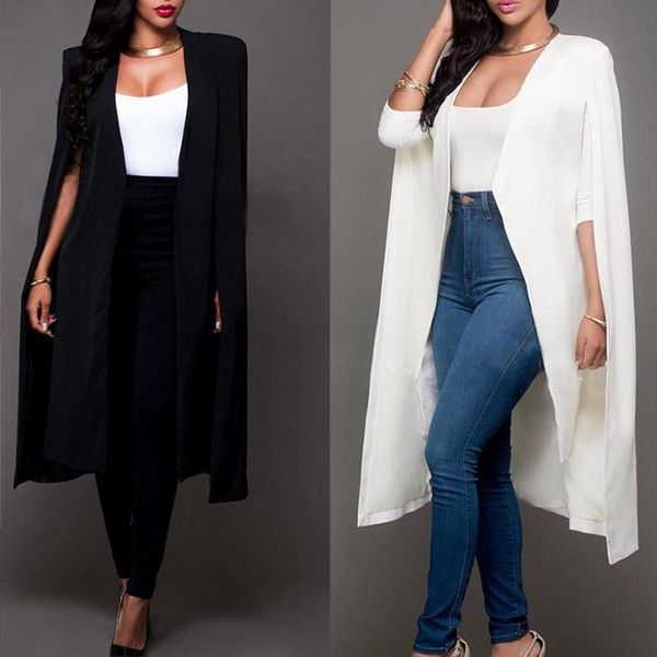 women's suits & blazers womens loose long cloak blazer cape trench cardigan coat open front split sleeve lf88, White;black
women's suits & blazers womens loose long cloak blazer cape trench cardigan coat open front split sleeve lf88, White;black