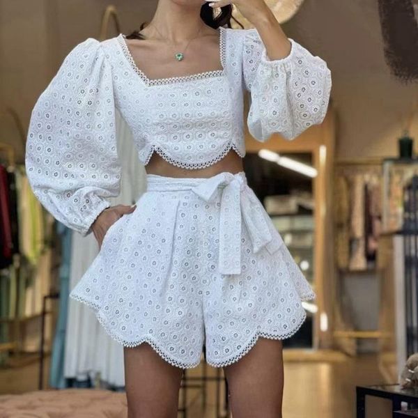 women's tracksuits square neck puff sleeve + high waist lace hook flower hollow shorts set two piece, Gray
women's tracksuits square neck puff sleeve + high waist lace hook flower hollow shorts set two piece, Gray