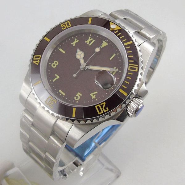 wristwatches automatic men watch 40mm sapphire glass red nologo dial mental strap rotating bezel, Slivery;brown
wristwatches automatic men watch 40mm sapphire glass red nologo dial mental strap rotating bezel, Slivery;brown