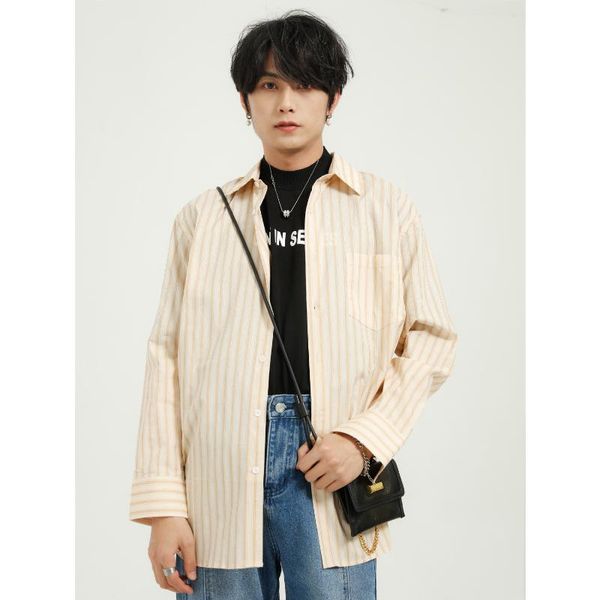 men's casual shirts clothing - 2021 spring art stripe shirt fashion and korean loose, White;black
men's casual shirts clothing - 2021 spring art stripe shirt fashion and korean loose, White;black