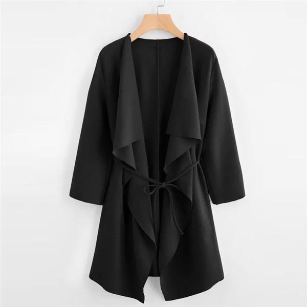 women's trench coats waterfall collar pocket front wrap work women coat peach 3/4 sleeve knee length with belts office feminino 15#5, Tan;black
women's trench coats waterfall collar pocket front wrap work women coat peach 3/4 sleeve knee length with belts office feminino 15#5, Tan;black
