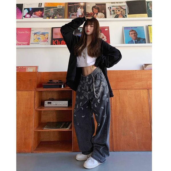 retro cashew flower jeans women's style fried street straight tube loose high waist slim and versatile wide leg pants, Blue
retro cashew flower jeans women's style fried street straight tube loose high waist slim and versatile wide leg pants, Blue