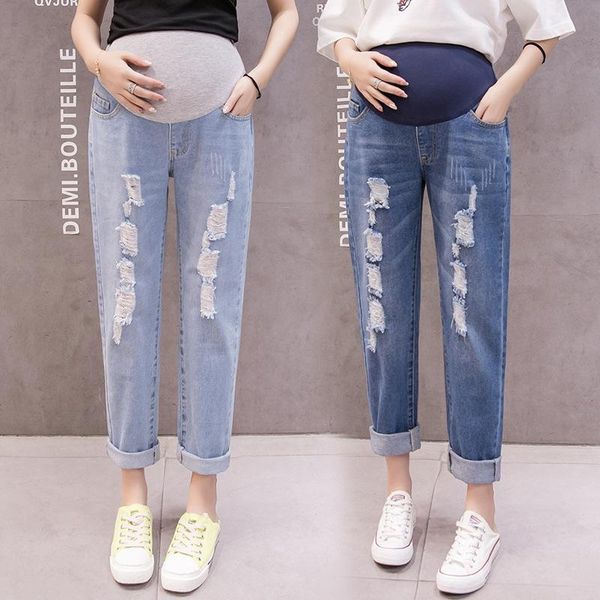 maternity bottoms spring autumn denim jeans ripped hole elastic waist belly straight pants for pregnant women loose pregnancy, White
maternity bottoms spring autumn denim jeans ripped hole elastic waist belly straight pants for pregnant women loose pregnancy, White