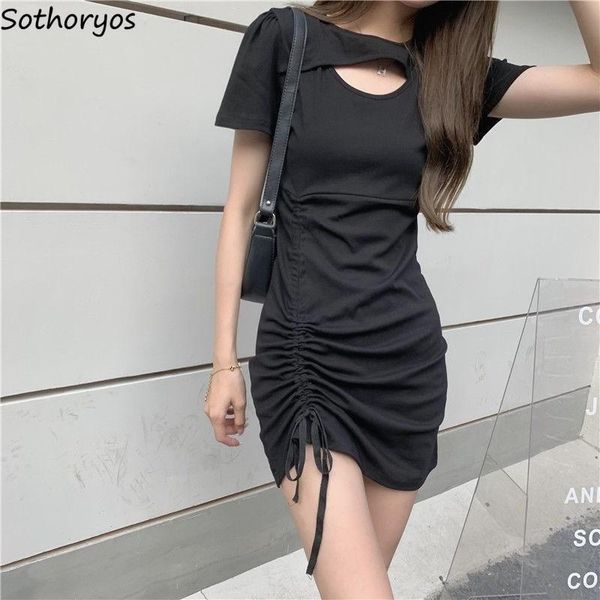 casual dresses short sleeve women hole solid streetwear draw string fashion a-line round neck summer chic designer mini vestidos, Black;gray
casual dresses short sleeve women hole solid streetwear draw string fashion a-line round neck summer chic designer mini vestidos, Black;gray