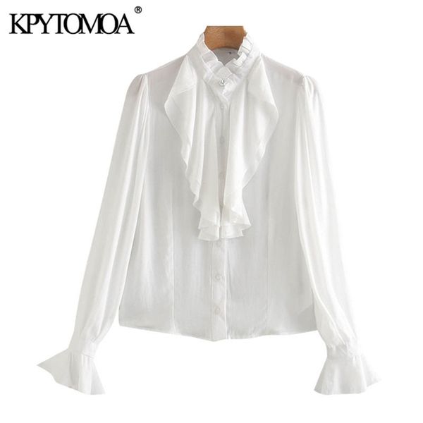 women fashion with ruffle trims blouses vintage high neck long sleeve female shirts blusas chic 210420, White
women fashion with ruffle trims blouses vintage high neck long sleeve female shirts blusas chic 210420, White