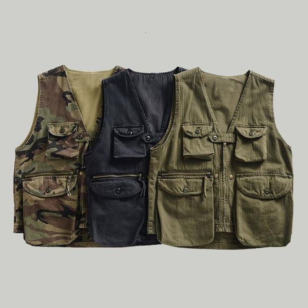 men fashion style camouflage multi-pockets sleeveless v-neck cargo vests casual loose streetwear vintage waistcoat male, Black;white
men fashion style camouflage multi-pockets sleeveless v-neck cargo vests casual loose streetwear vintage waistcoat male, Black;white