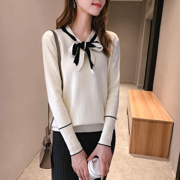women's sweaters bow women autumn fashion cute knitted sweater pullover pull femme 2021 winter long sleeve casual slim elegant, White;black
women's sweaters bow women autumn fashion cute knitted sweater pullover pull femme 2021 winter long sleeve casual slim elegant, White;black