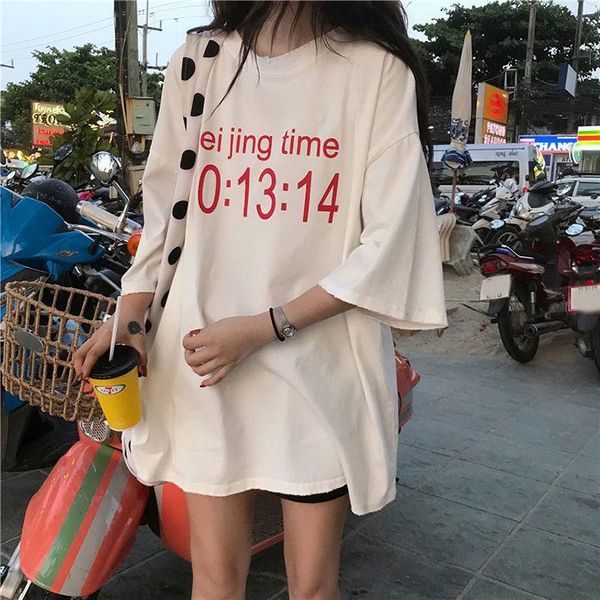 women's t-shirt 100% cotton letter printed round neck short sleeve for korean version loose and versatile lazy student top, White
women's t-shirt 100% cotton letter printed round neck short sleeve for korean version loose and versatile lazy student top, White
