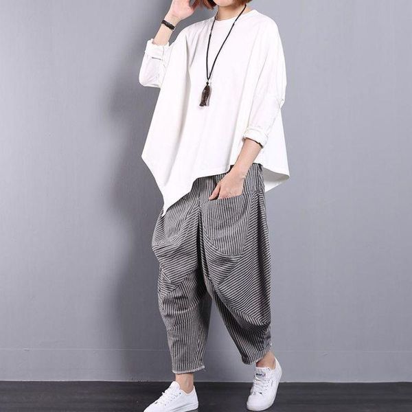 women 2021 summer suit female round-neck long sleeve loose casual t-shirt ankle-length harem pants ladies fashion sets t64 women's two, White
women 2021 summer suit female round-neck long sleeve loose casual t-shirt ankle-length harem pants ladies fashion sets t64 women's two, White