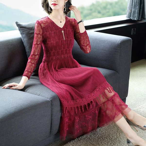casual dresses 2021 spring style mesh gauze embroidery temperament slim long dress ladies red hollow out pleated lace for party r95, Black;gray
casual dresses 2021 spring style mesh gauze embroidery temperament slim long dress ladies red hollow out pleated lace for party r95, Black;gray