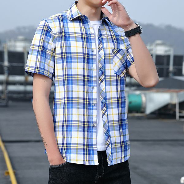 short men's sleeve shirt summer new youth slim plaid casual lapel large, White;black
short men's sleeve shirt summer new youth slim plaid casual lapel large, White;black
