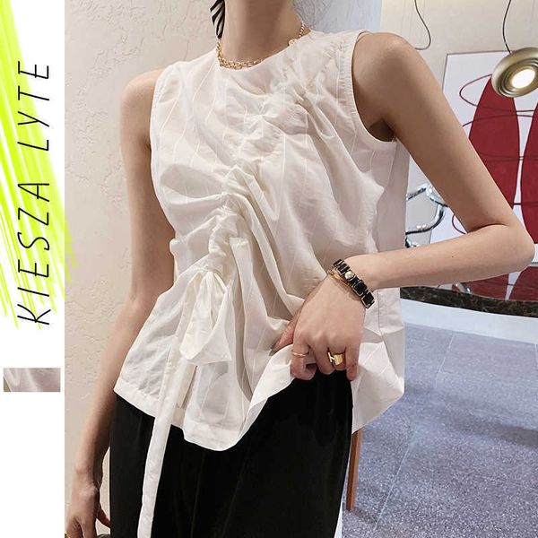 women summer blouse niche design fold striped drawstring vest sleeveless blouses tank office lady outfit 210608, White
women summer blouse niche design fold striped drawstring vest sleeveless blouses tank office lady outfit 210608, White