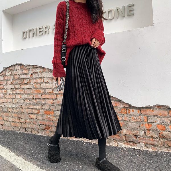 skirts 2021 autumn winter velvet skirt high waisted skinny large swing long pleated metallic a-line medium length waist, Black
skirts 2021 autumn winter velvet skirt high waisted skinny large swing long pleated metallic a-line medium length waist, Black