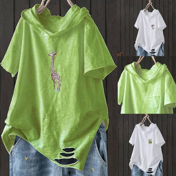 women's t-shirt women summer loose casual solid color short sleeve ripped giraffe print hoodie plus size, White
women's t-shirt women summer loose casual solid color short sleeve ripped giraffe print hoodie plus size, White