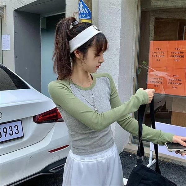 women's t-shirt autumn casual patchwork long sleeve crop t shirt fashion basic cotton tshirt women o neck slim korean tee femme, White
women's t-shirt autumn casual patchwork long sleeve crop t shirt fashion basic cotton tshirt women o neck slim korean tee femme, White