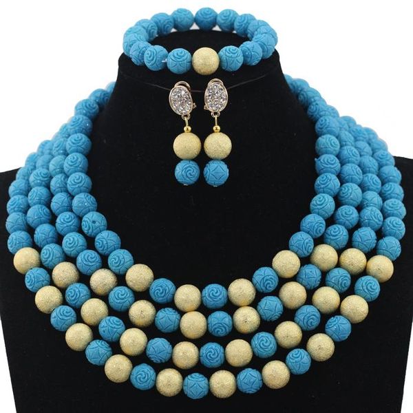 earrings & necklace blue wedding african beads jewelry set blue&gold beaded costume women 4 layers hx628, Silver
earrings & necklace blue wedding african beads jewelry set blue&gold beaded costume women 4 layers hx628, Silver