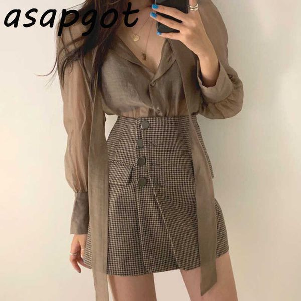 chic retro temperament single-breasted long sleeve lace up turn down collar blouse women side button high waist plaid skirt 210610, White
chic retro temperament single-breasted long sleeve lace up turn down collar blouse women side button high waist plaid skirt 210610, White