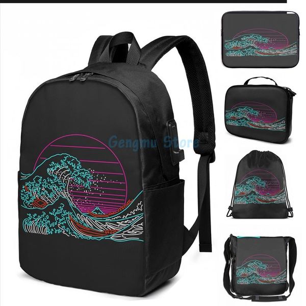 funny graphic print great neon wave usb charge backpack men school bags women bag travel laptop
funny graphic print great neon wave usb charge backpack men school bags women bag travel laptop