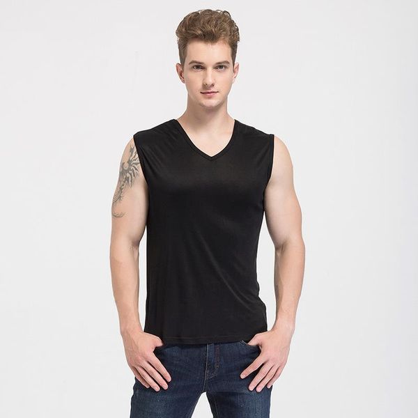 men' tank 100% real silk man' vest t-shirts sleeveless v neck man wild solid color male bottoming, White;black
men' tank 100% real silk man' vest t-shirts sleeveless v neck man wild solid color male bottoming, White;black