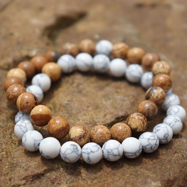 beaded, strands 2pcs/set natural stone bracelets round beads elastic pulsera stretchy bangle fashion jewelry for man woman bracelet, Black
