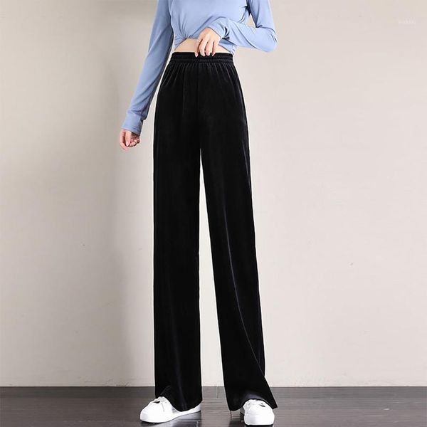 women's pants & capris wide-leg elastic waist loose casual solid color female trousers spring gold velvet four seasons, Black;white