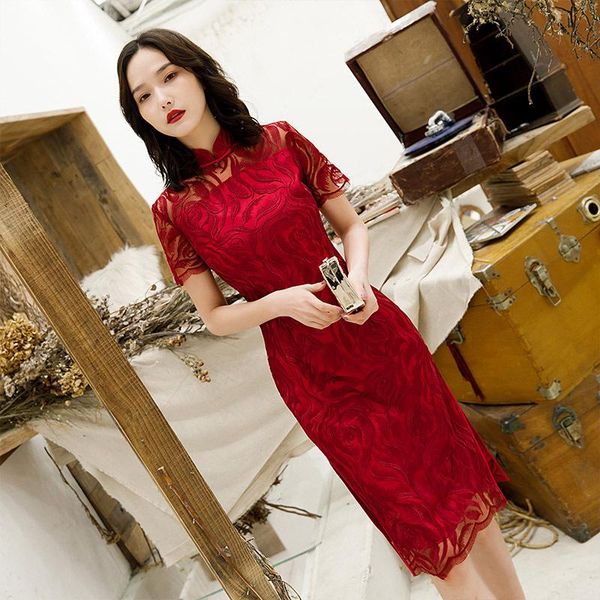 chinese dress lace cheongsam skirt daily girl self-cultivation temperament was thin qipao wedding ethnic clothing, Red
chinese dress lace cheongsam skirt daily girl self-cultivation temperament was thin qipao wedding ethnic clothing, Red
