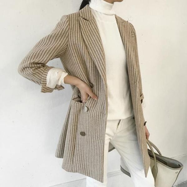 women's suits & blazers winter long blazer women stripe double breasted jacket vintage autumn casual slim pocket outerwear lm023, White;black
women's suits & blazers winter long blazer women stripe double breasted jacket vintage autumn casual slim pocket outerwear lm023, White;black
