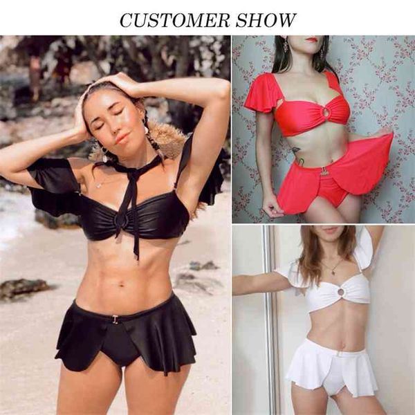 in-x black with skirt high waist bikini 2021 ruffle swimsuit female swimwear women off shoulder retro bathing suit, White;black
in-x black with skirt high waist bikini 2021 ruffle swimsuit female swimwear women off shoulder retro bathing suit, White;black