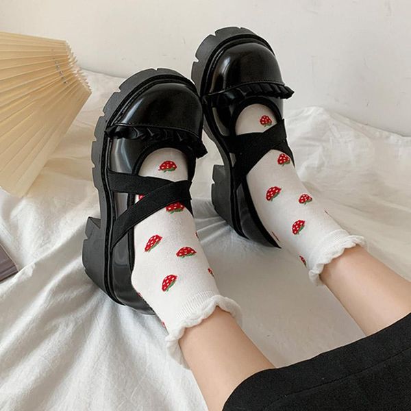 dress shoes lolita cross-tied elastic band platform mid heels thick sole women boat pumps round toe girls 9144g, Black 
dress shoes lolita cross-tied elastic band platform mid heels thick sole women boat pumps round toe girls 9144g, Black