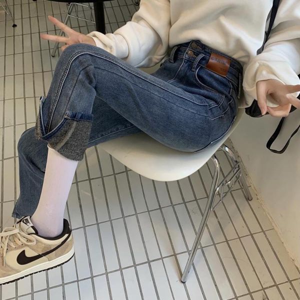 women's jeans winter autumn women high waist flare hem with splits thick warm velvet thin two designs denim pants, Blue
women's jeans winter autumn women high waist flare hem with splits thick warm velvet thin two designs denim pants, Blue